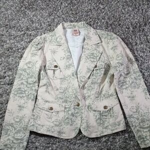 Faded Glory Cream and Green Floral Denim Blazer Size 6